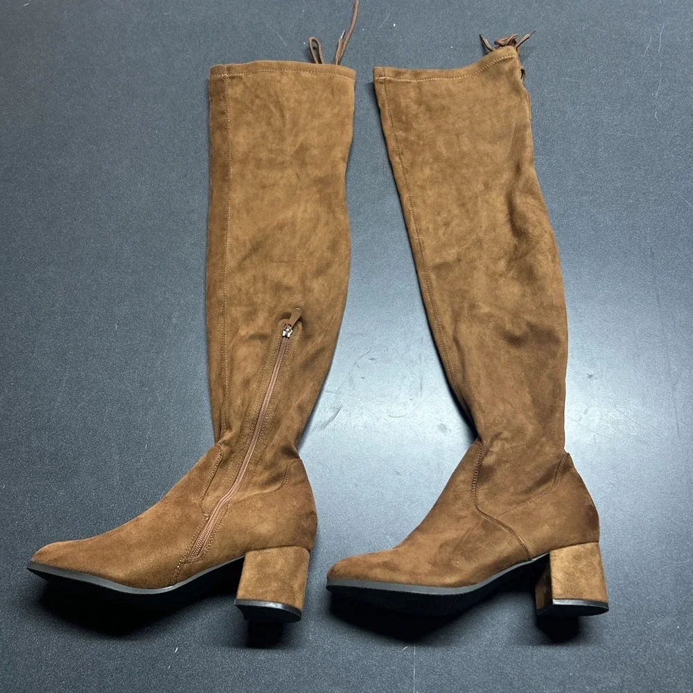 Brown Faux Suede Over-the-Knee Zip Boots Women's US 8.5 EU 39.5